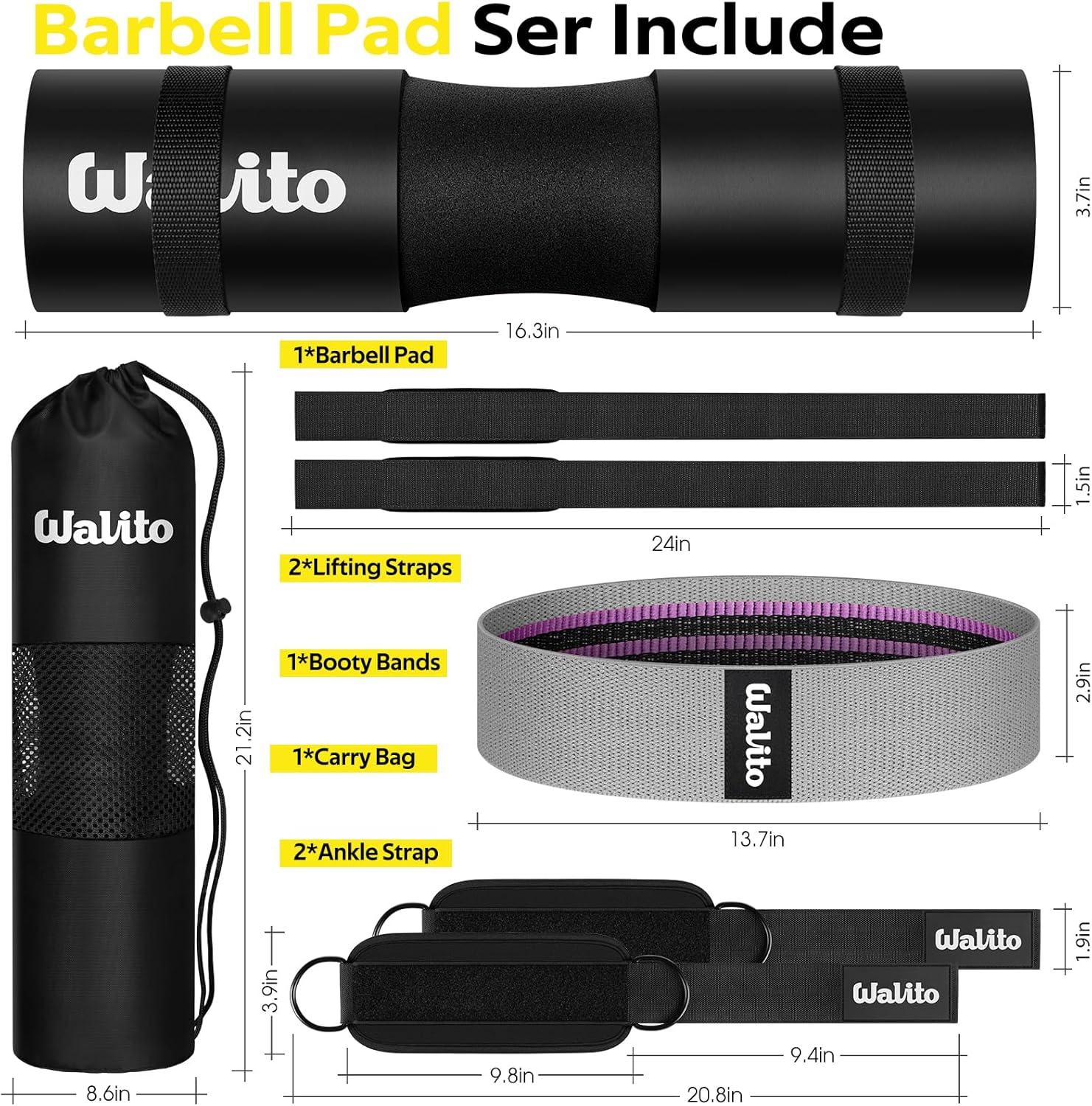 imageWALITO 7Pcs Barbell Pad Set for Hip Thrust Squat PadGym Accessories for Women with Bar BadBench Press with Gym Ankle StrapsResistance Bands for Working OutLifting StrapCarry BagBlack