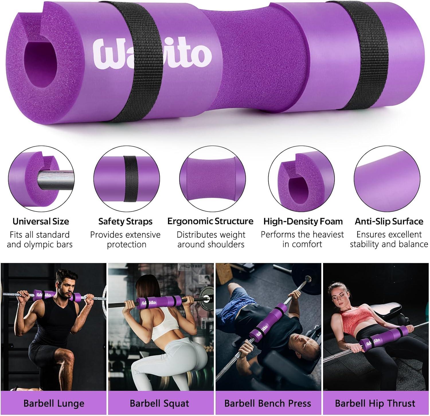 imageWALITO 7Pcs Barbell Pad Set for Hip Thrust Squat PadGym Accessories for Women with Bar BadBench Press with Gym Ankle StrapsResistance Bands for Working OutLifting StrapCarry BagPurple