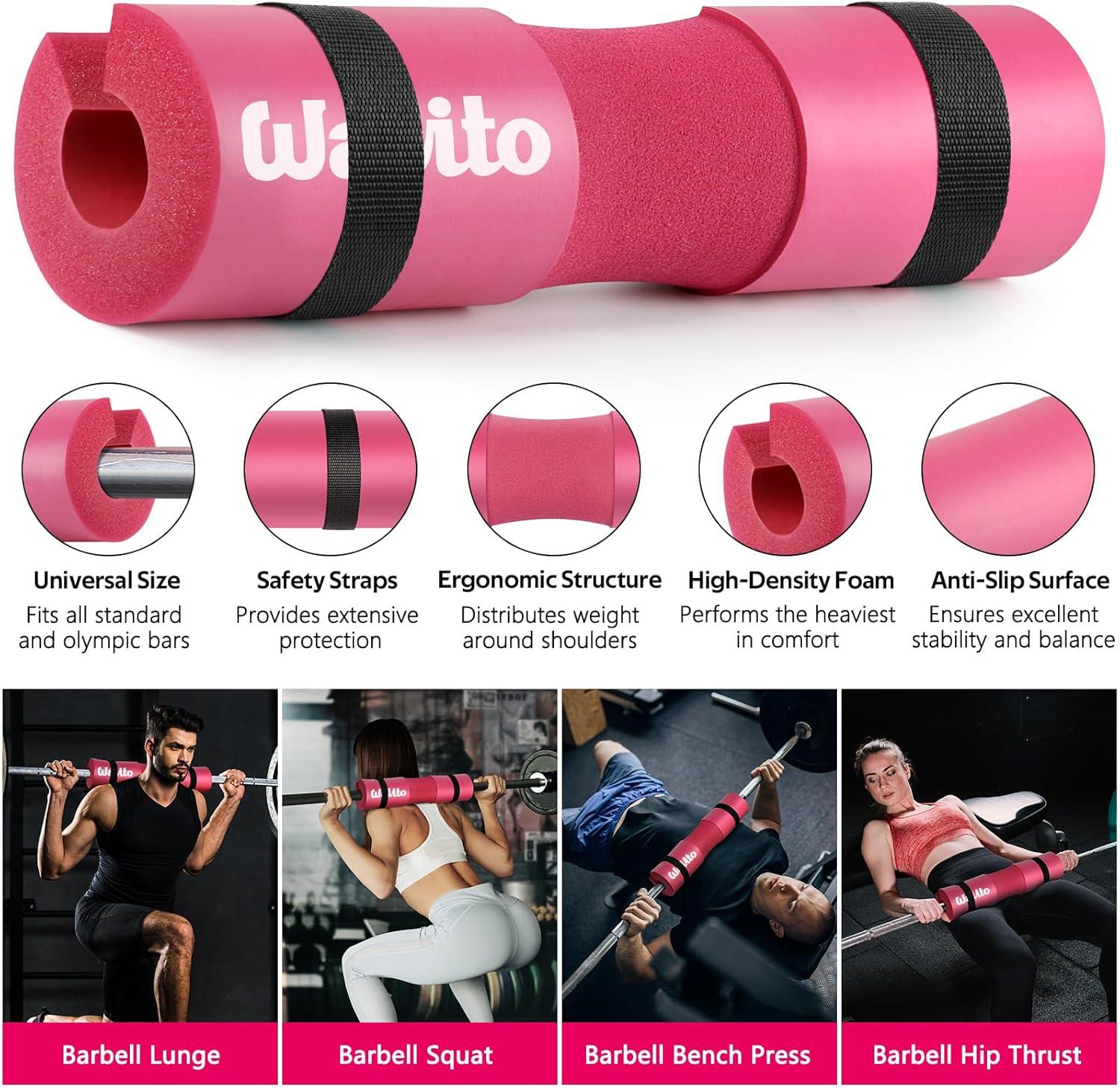 imageWALITO 7Pcs Barbell Pad Set for Hip Thrust Squat PadGym Accessories for Women with Bar BadBench Press with Gym Ankle StrapsResistance Bands for Working OutLifting StrapCarry Bag1Pink
