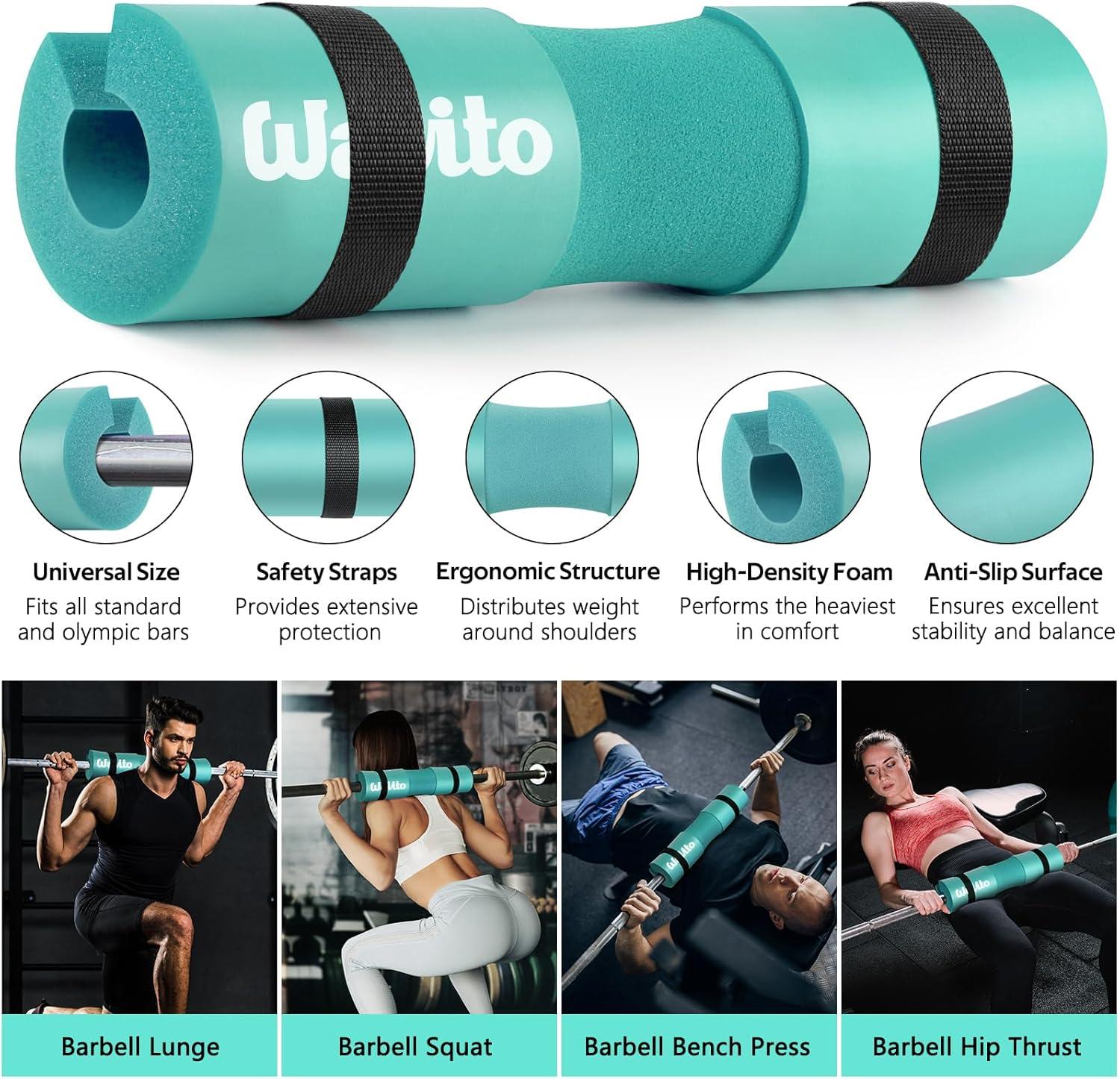 imageWALITO 7Pcs Barbell Pad Set for Hip Thrust Squat PadGym Accessories for Women with Bar BadBench Press with Gym Ankle StrapsResistance Bands for Working OutLifting StrapCarry BagLake Blue