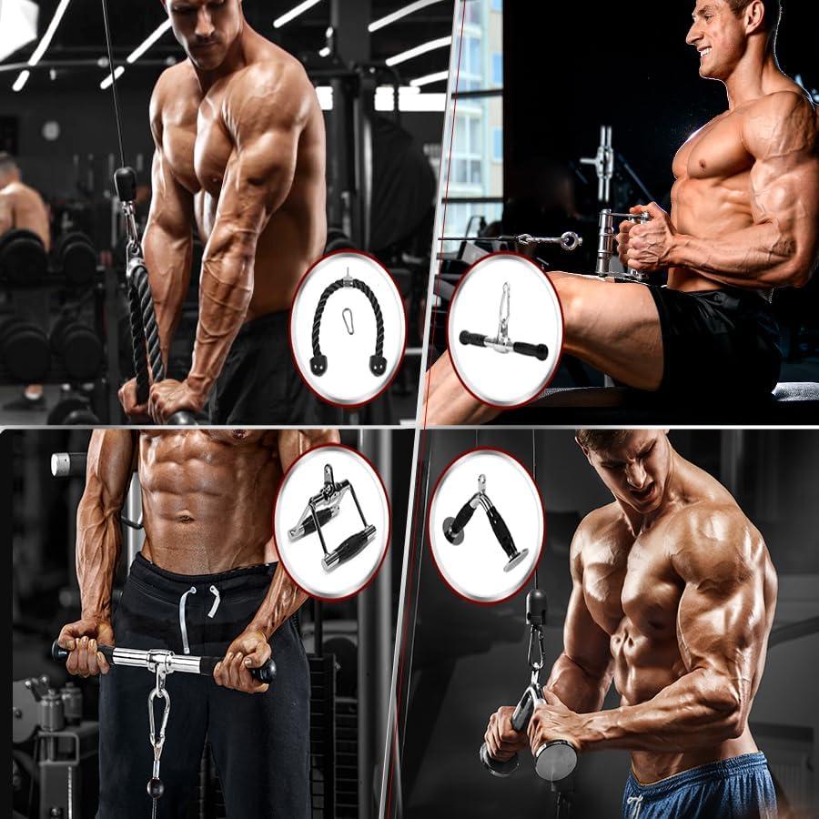imageYes4All Cable Machine Attachment Double D Handle amp Tricep Rope Cable Attachment Weight Machine Accessories Load 880 LB for Home GymH Metal rotating bar rubber chrome
