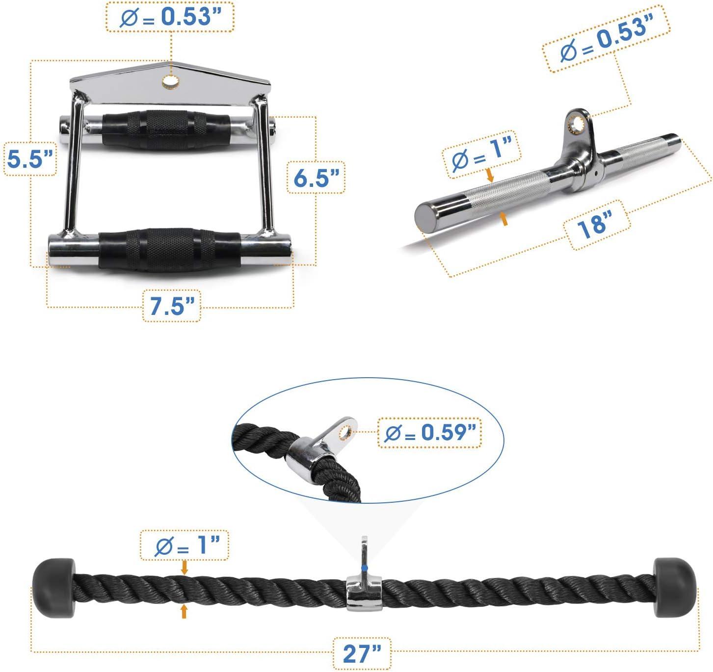 imageYes4All Cable Machine Attachment Row Handles Tricep Rope Straight Bar V Bar LAT Pulldown Accessories Load 880 LB for Home GymH Double D Handle TricepRope Vshaped bar