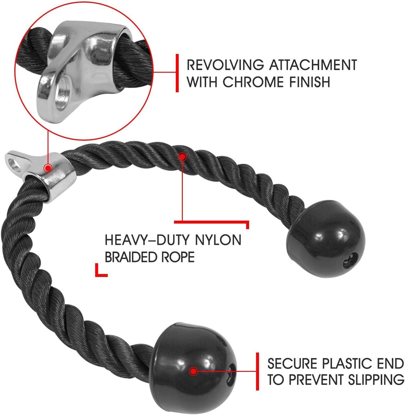 imageYes4All Deluxe Tricep Rope Cable Attachment 27 amp 36 inch with 4 Colors Exercise Machine Attachments Pulley System Gym Pull Down Rope with CarabinerA 27 Black