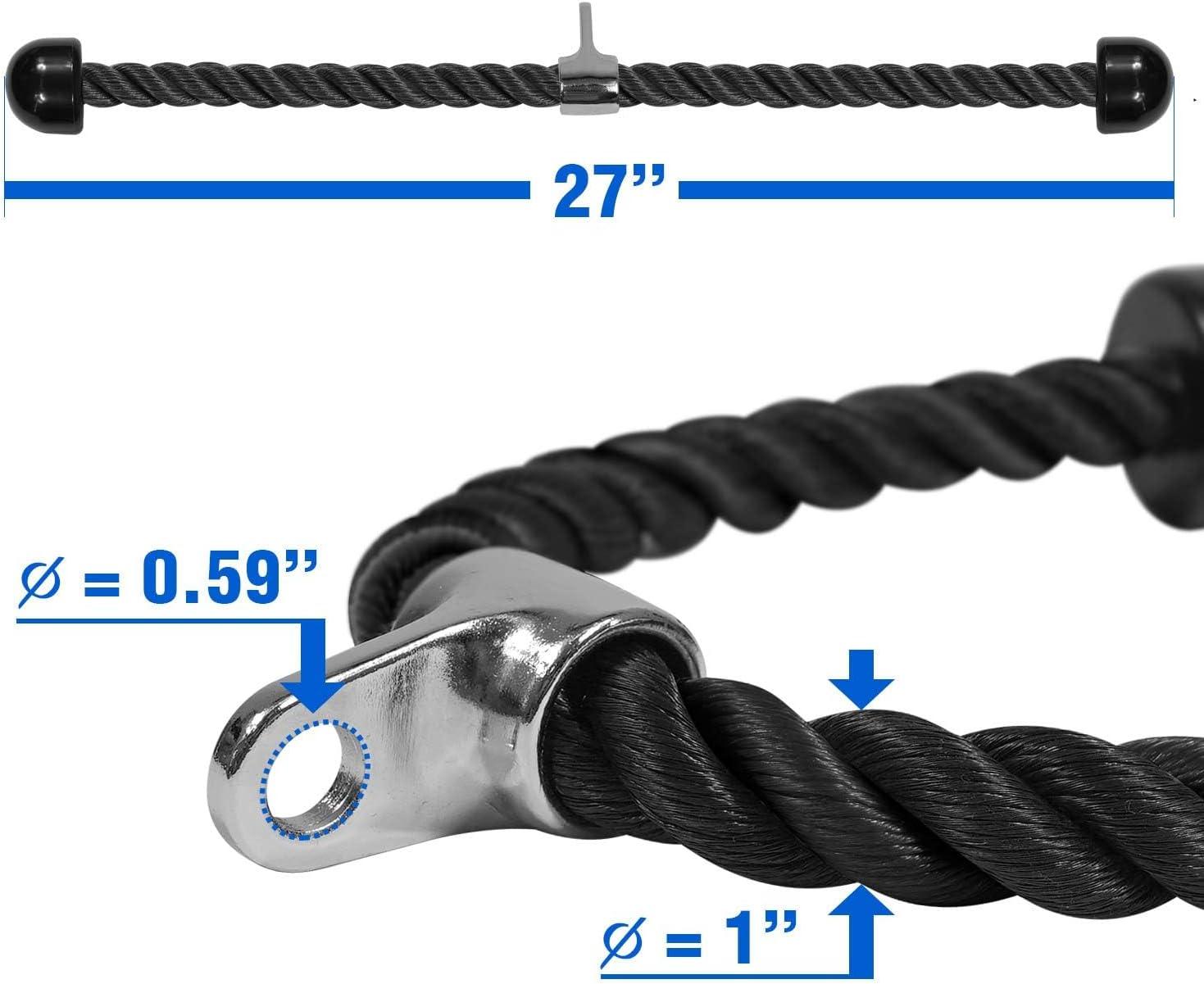 imageYes4All Deluxe Tricep Rope Cable Attachment 27 amp 36 inch with 4 Colors Exercise Machine Attachments Pulley System Gym Pull Down Rope with CarabinerA 27 Black