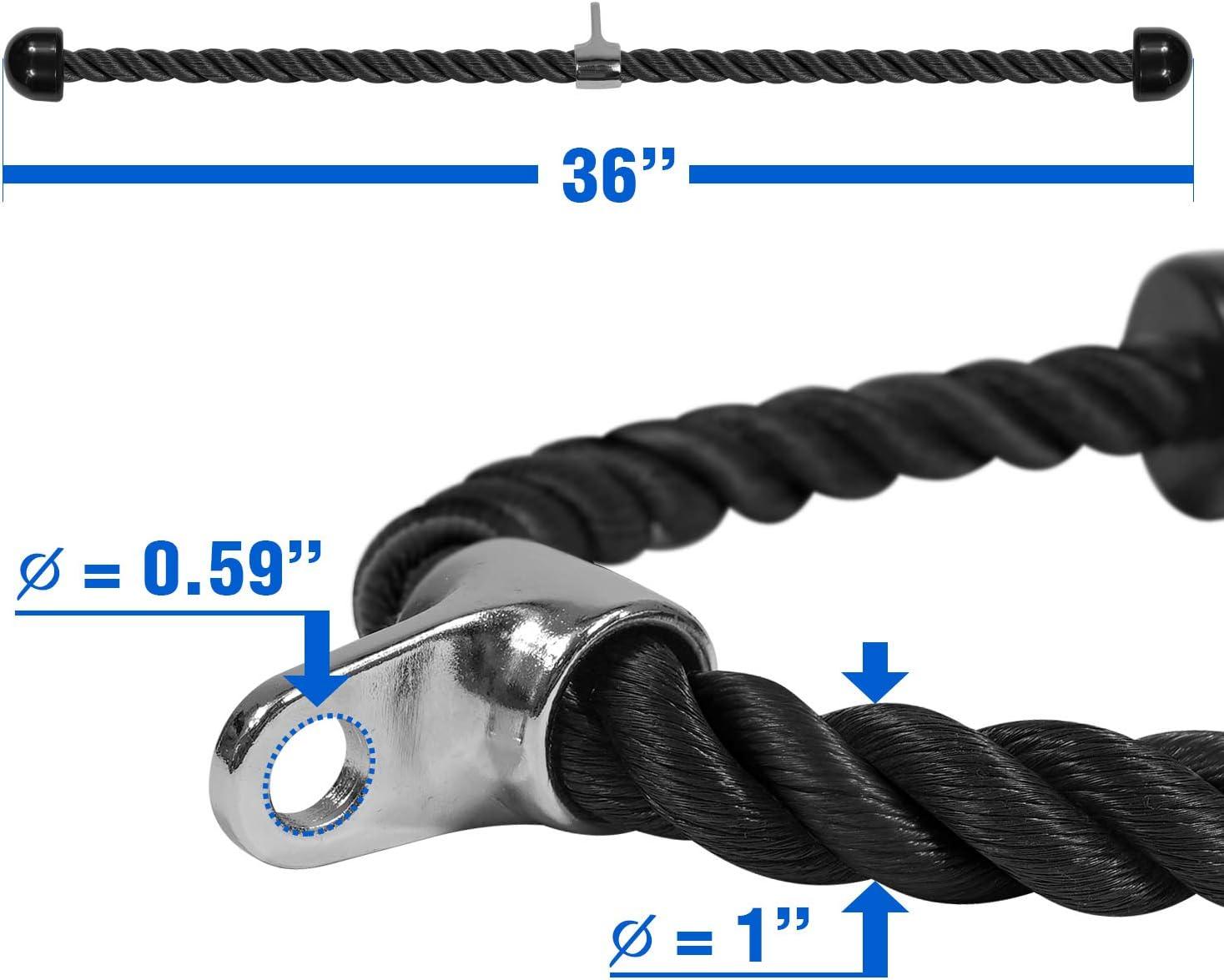 imageYes4All Deluxe Tricep Rope Cable Attachment 27 amp 36 inch with 4 Colors Exercise Machine Attachments Pulley System Gym Pull Down Rope with CarabinerB 36 Black