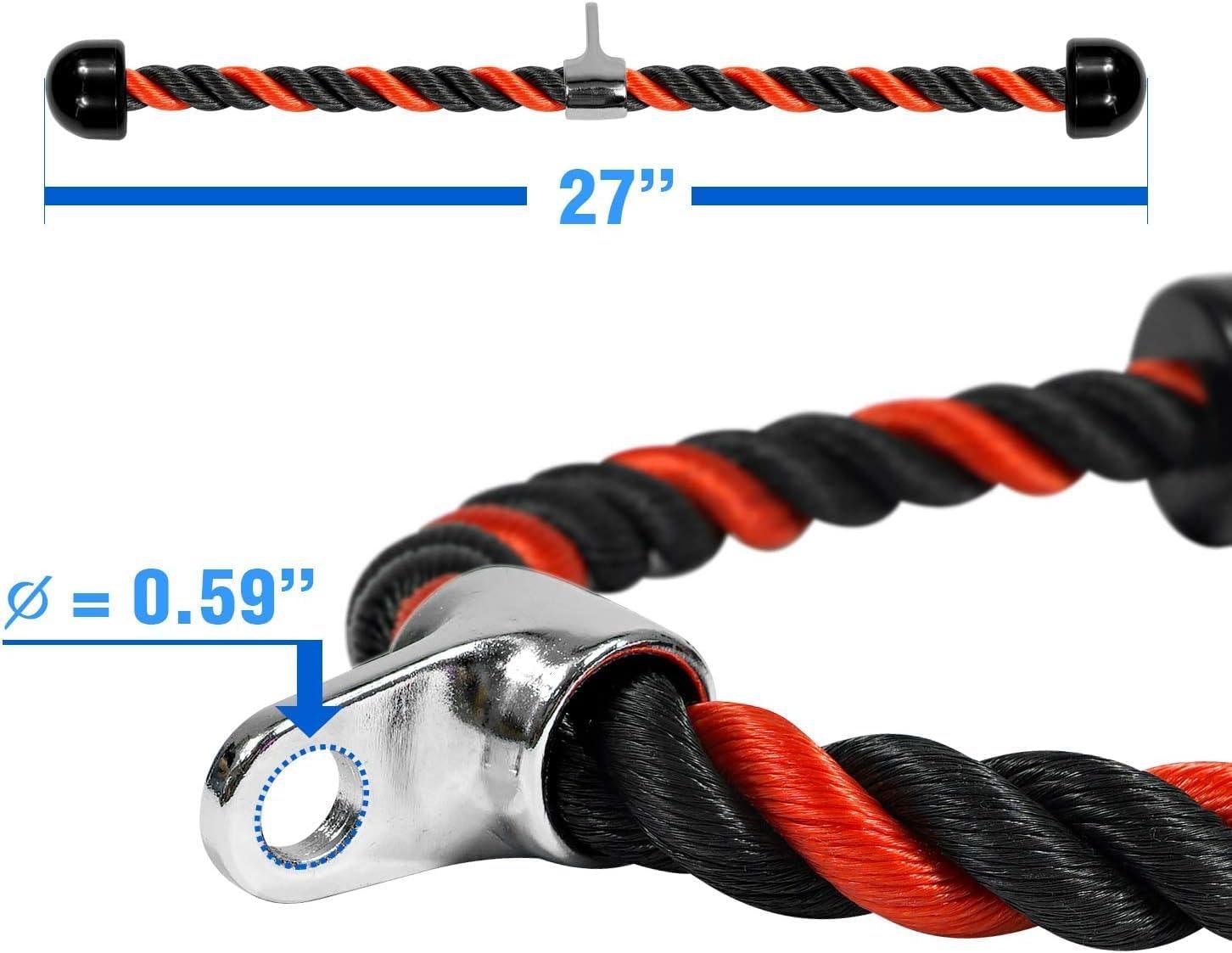 imageYes4All Deluxe Tricep Rope Cable Attachment 27 amp 36 inch with 4 Colors Exercise Machine Attachments Pulley System Gym Pull Down Rope with CarabinerD 27 Red Black