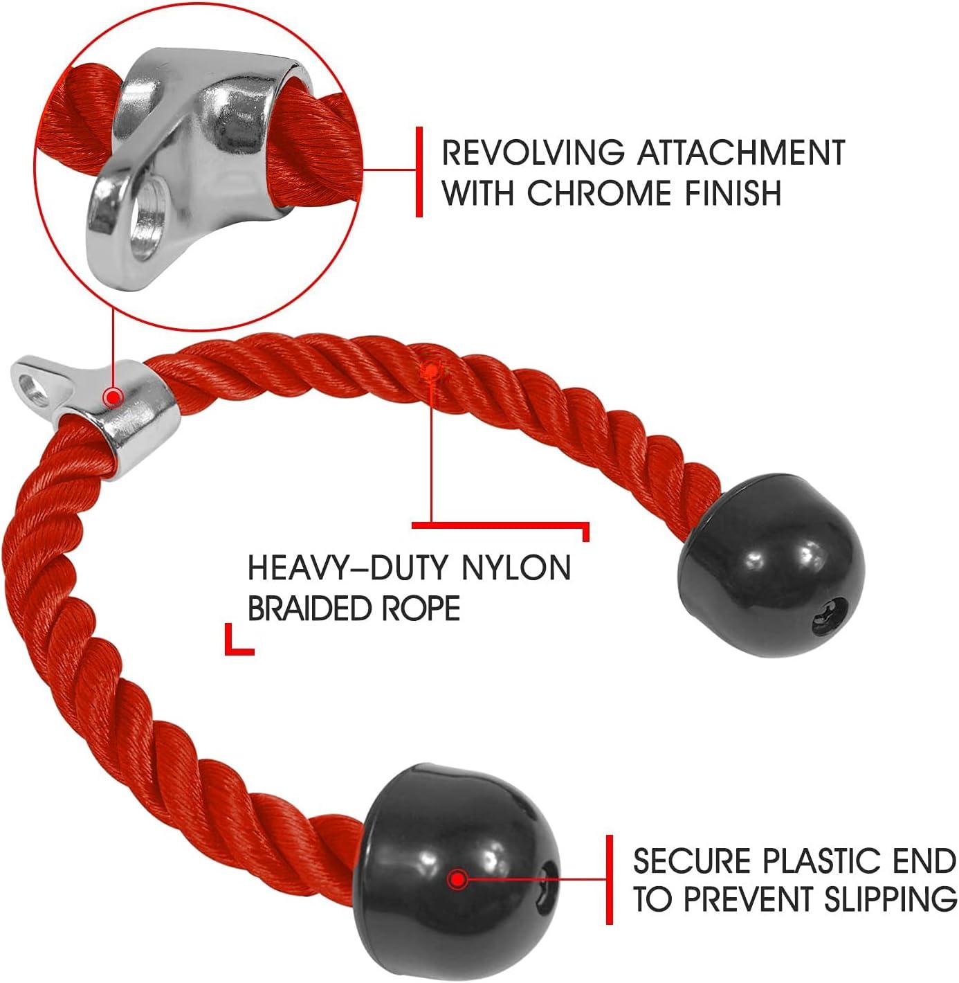 imageYes4All Deluxe Tricep Rope Cable Attachment 27 amp 36 inch with 4 Colors Exercise Machine Attachments Pulley System Gym Pull Down Rope with CarabinerE 36 Red