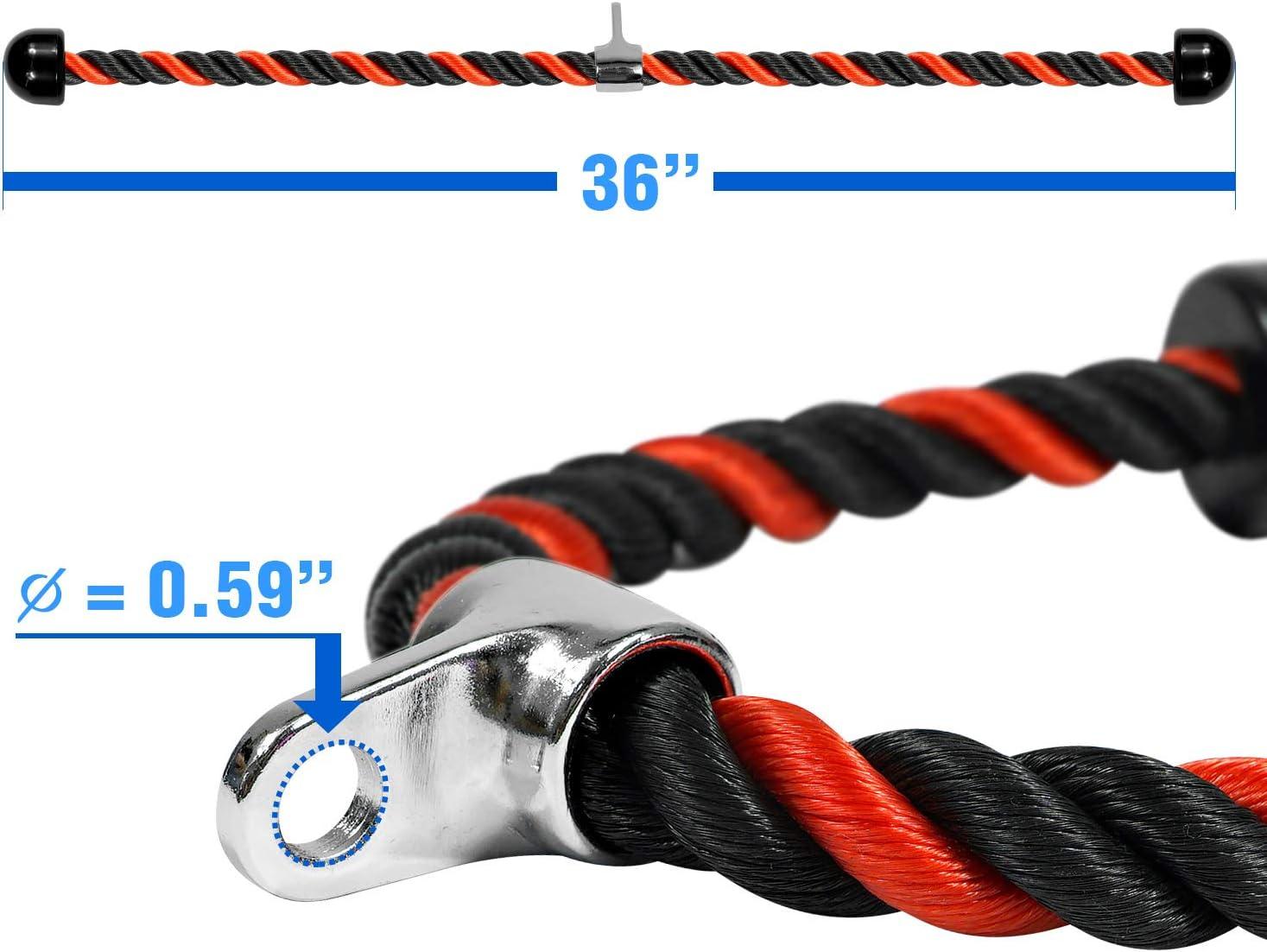 imageYes4All Deluxe Tricep Rope Cable Attachment 27 amp 36 inch with 4 Colors Exercise Machine Attachments Pulley System Gym Pull Down Rope with CarabinerF 36 Red Black