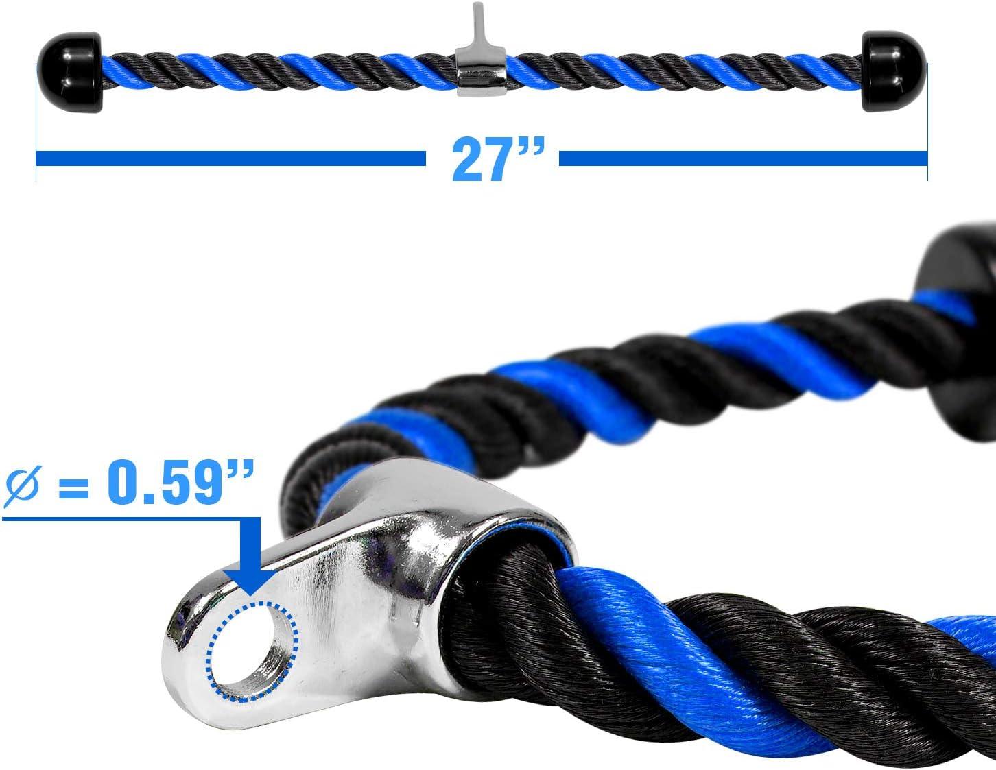 imageYes4All Deluxe Tricep Rope Cable Attachment 27 amp 36 inch with 4 Colors Exercise Machine Attachments Pulley System Gym Pull Down Rope with CarabinerG 27 Blue Black