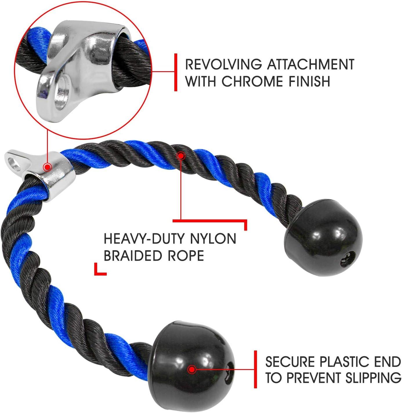 imageYes4All Deluxe Tricep Rope Cable Attachment 27 amp 36 inch with 4 Colors Exercise Machine Attachments Pulley System Gym Pull Down Rope with CarabinerG 27 Blue Black