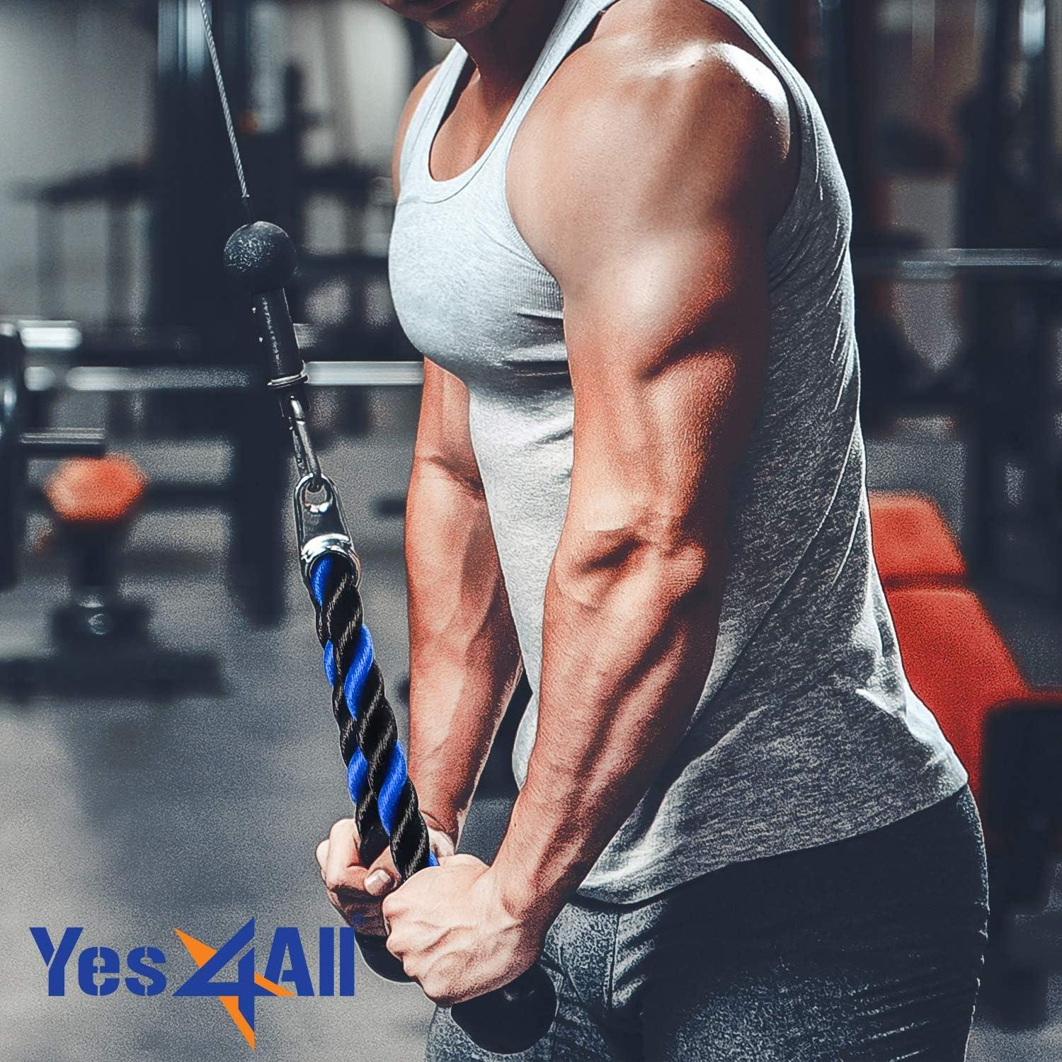 imageYes4All Deluxe Tricep Rope Cable Attachment 27 amp 36 inch with 4 Colors Exercise Machine Attachments Pulley System Gym Pull Down Rope with CarabinerG 27 Blue Black