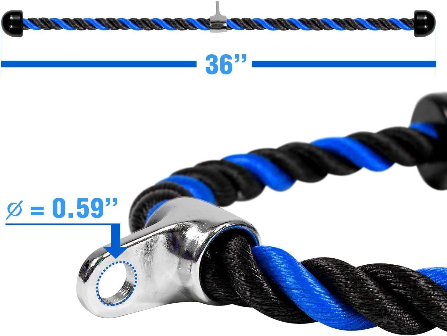 imageYes4All Deluxe Tricep Rope Cable Attachment 27 amp 36 inch with 4 Colors Exercise Machine Attachments Pulley System Gym Pull Down Rope with CarabinerH 36 Blue Black