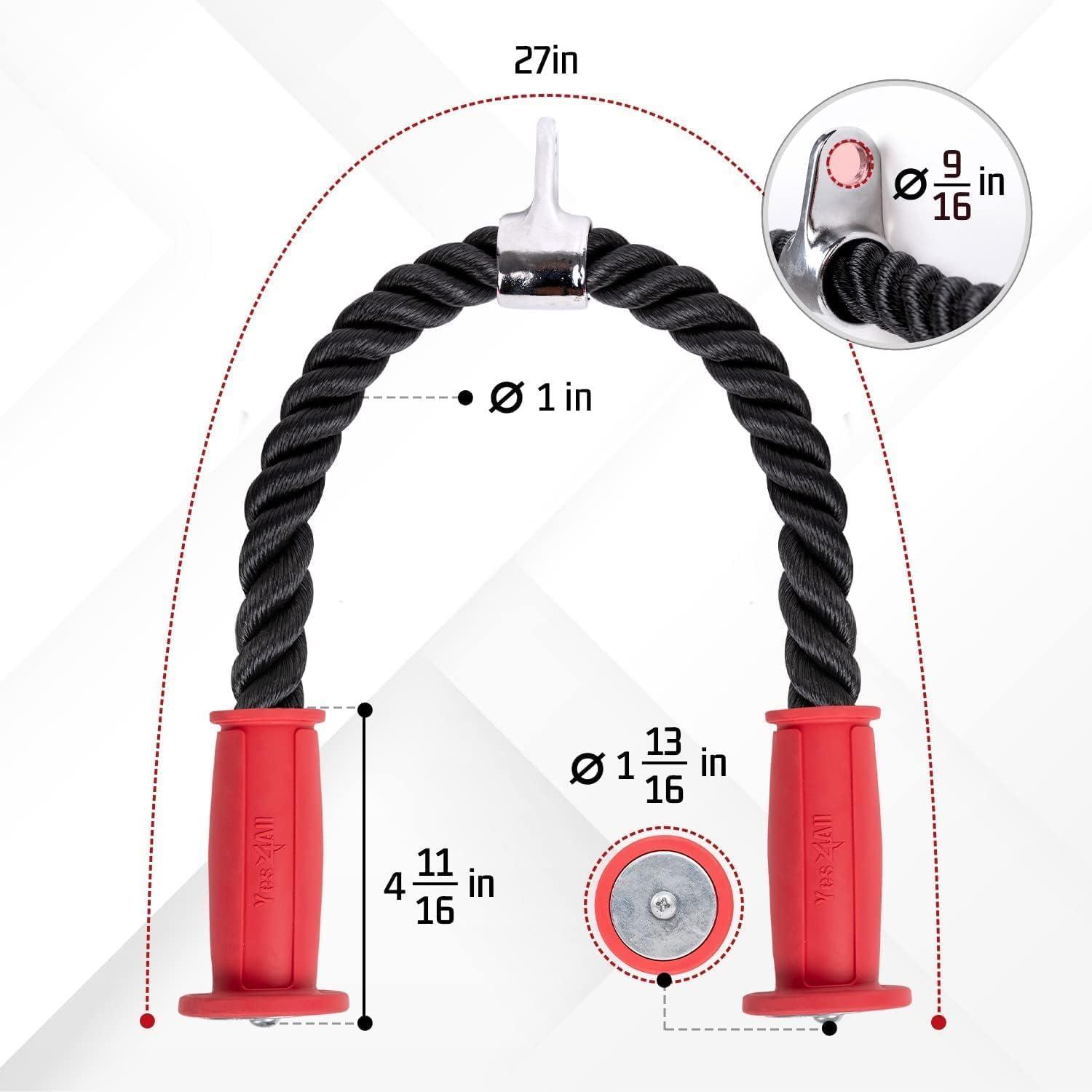 imageYes4All Deluxe Tricep Rope Cable Attachment 27 amp 36 inch with 4 Colors Exercise Machine Attachments Pulley System Gym Pull Down Rope with CarabinerI Tricep Rope Ergonomic