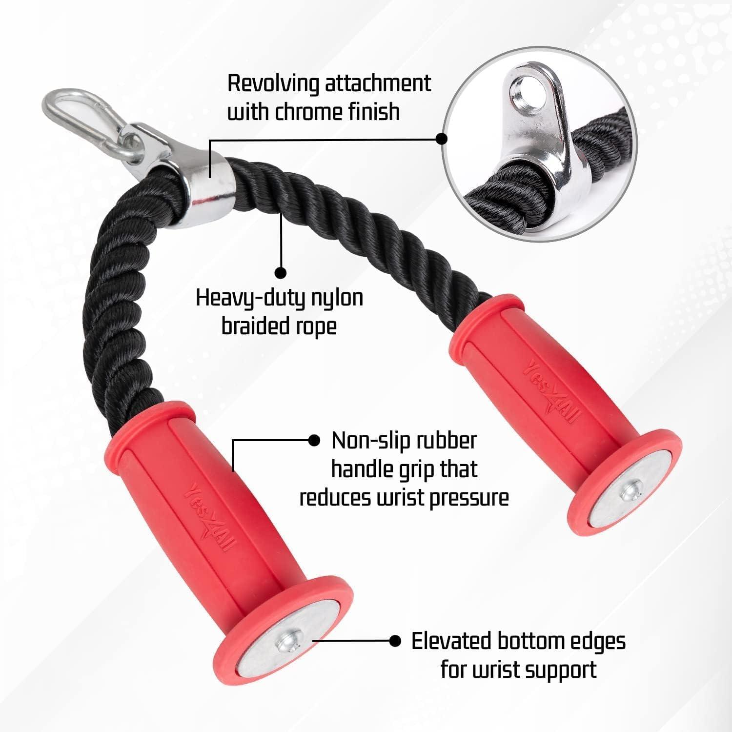 imageYes4All Deluxe Tricep Rope Cable Attachment 27 amp 36 inch with 4 Colors Exercise Machine Attachments Pulley System Gym Pull Down Rope with CarabinerI Tricep Rope Ergonomic
