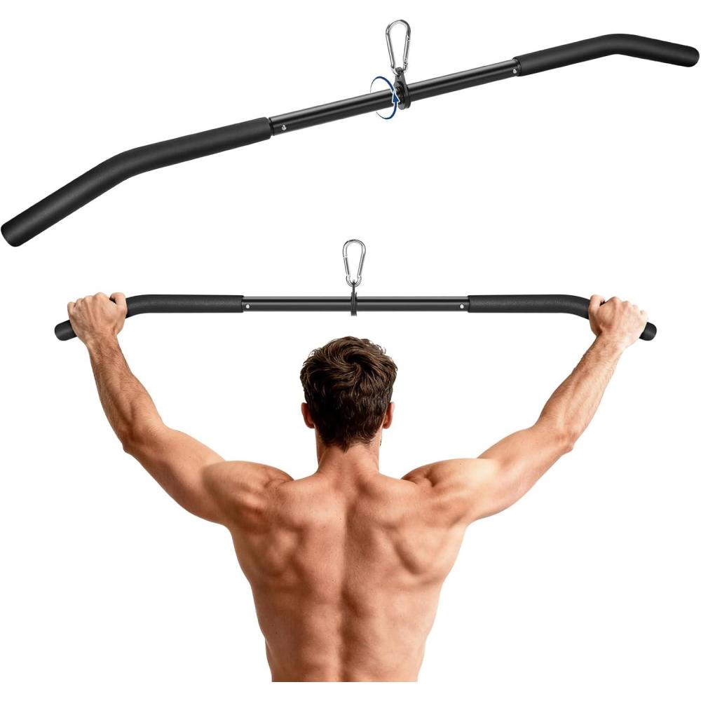 image397 LAT Pulldown Bar with Full Rotation Lat Pulldown Attachments for Pulley Cable MachineCurl Tricep Press Down Bar with Rubber Handle for GymStrength Workout