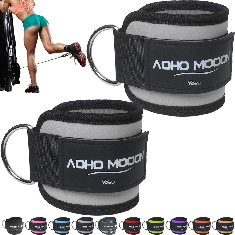 imageAOHO MOOON Comfortable Adjustable Ankle Straps for Cable Machines Women Gym Workout Leg Strap Glute Cuff Ankle Cuffs for Glute Workouts Foot Straps for Kickback One Size Fit AllGray