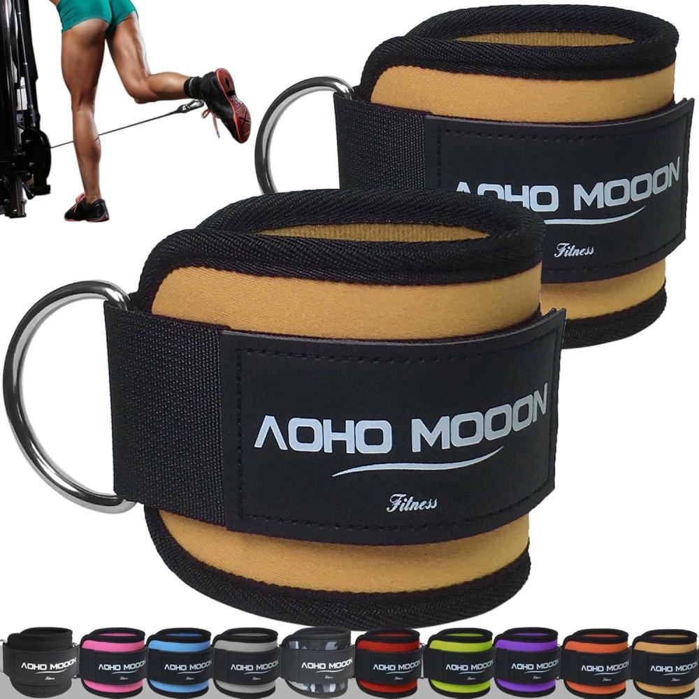 imageAOHO MOOON Comfortable Adjustable Ankle Straps for Cable Machines Women Gym Workout Leg Strap Glute Cuff Ankle Cuffs for Glute Workouts Foot Straps for Kickback One Size Fit AllYellow