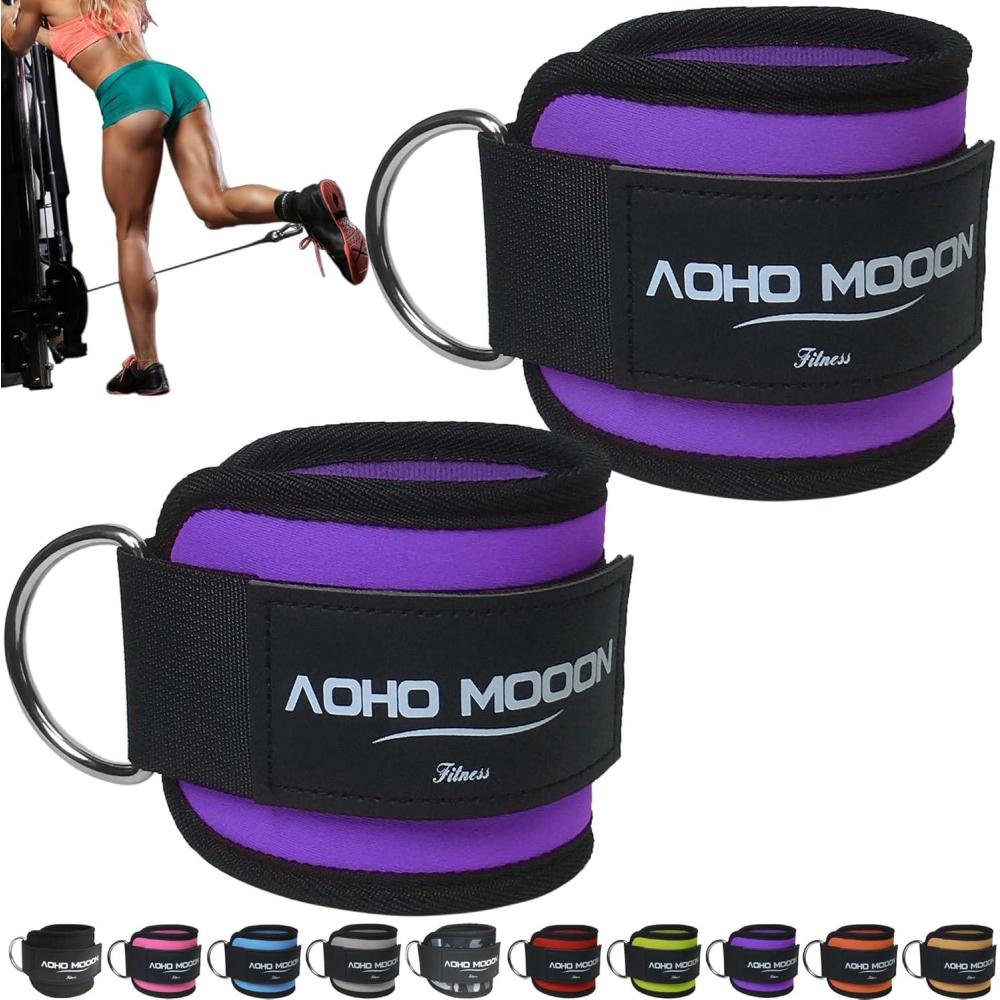 imageAOHO MOOON Comfortable Adjustable Ankle Straps for Cable Machines Women Gym Workout Leg Strap Glute Cuff Ankle Cuffs for Glute Workouts Foot Straps for Kickback One Size Fit AllPurple