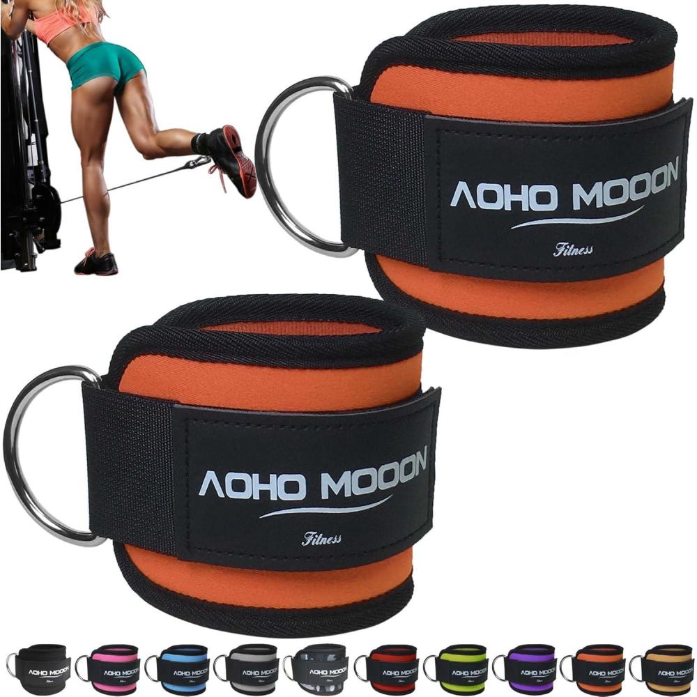 imageAOHO MOOON Comfortable Adjustable Ankle Straps for Cable Machines Women Gym Workout Leg Strap Glute Cuff Ankle Cuffs for Glute Workouts Foot Straps for Kickback One Size Fit AllOrange