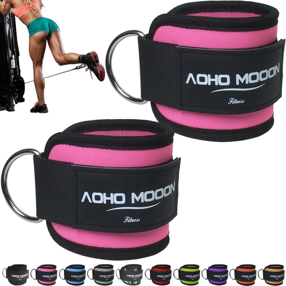 imageAOHO MOOON Comfortable Adjustable Ankle Straps for Cable Machines Women Gym Workout Leg Strap Glute Cuff Ankle Cuffs for Glute Workouts Foot Straps for Kickback One Size Fit AllPink
