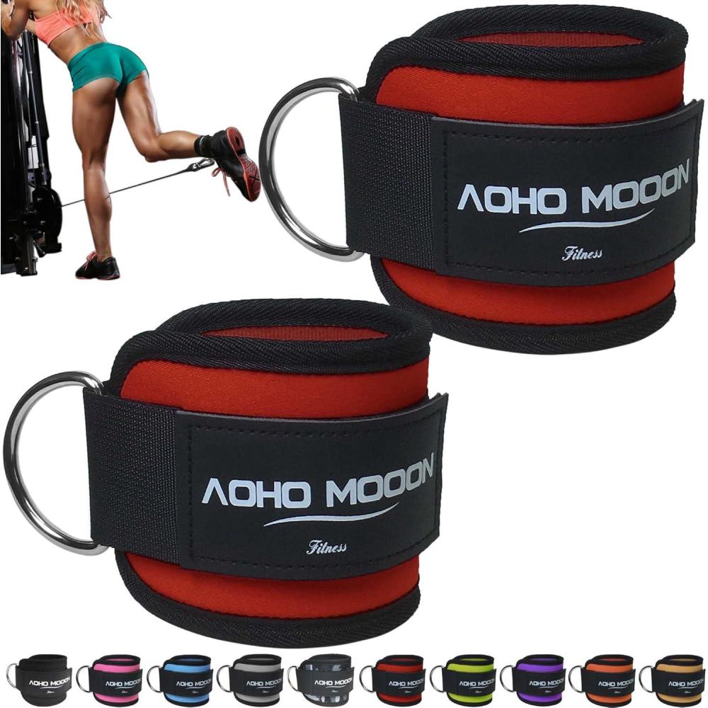 imageAOHO MOOON Comfortable Adjustable Ankle Straps for Cable Machines Women Gym Workout Leg Strap Glute Cuff Ankle Cuffs for Glute Workouts Foot Straps for Kickback One Size Fit AllRed