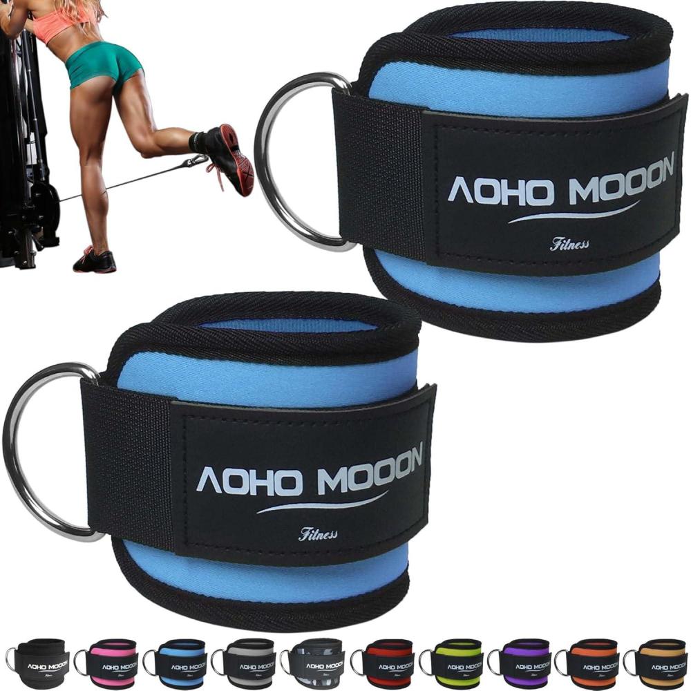 imageAOHO MOOON Comfortable Adjustable Ankle Straps for Cable Machines Women Gym Workout Leg Strap Glute Cuff Ankle Cuffs for Glute Workouts Foot Straps for Kickback One Size Fit AllBlue
