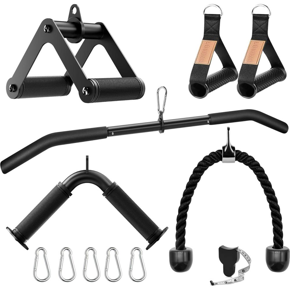 imageCable Machine Attachment Set LAT Pulldown Attachments Cable Machine Accessories for Home Gym Weight Workout 5 Pcs
