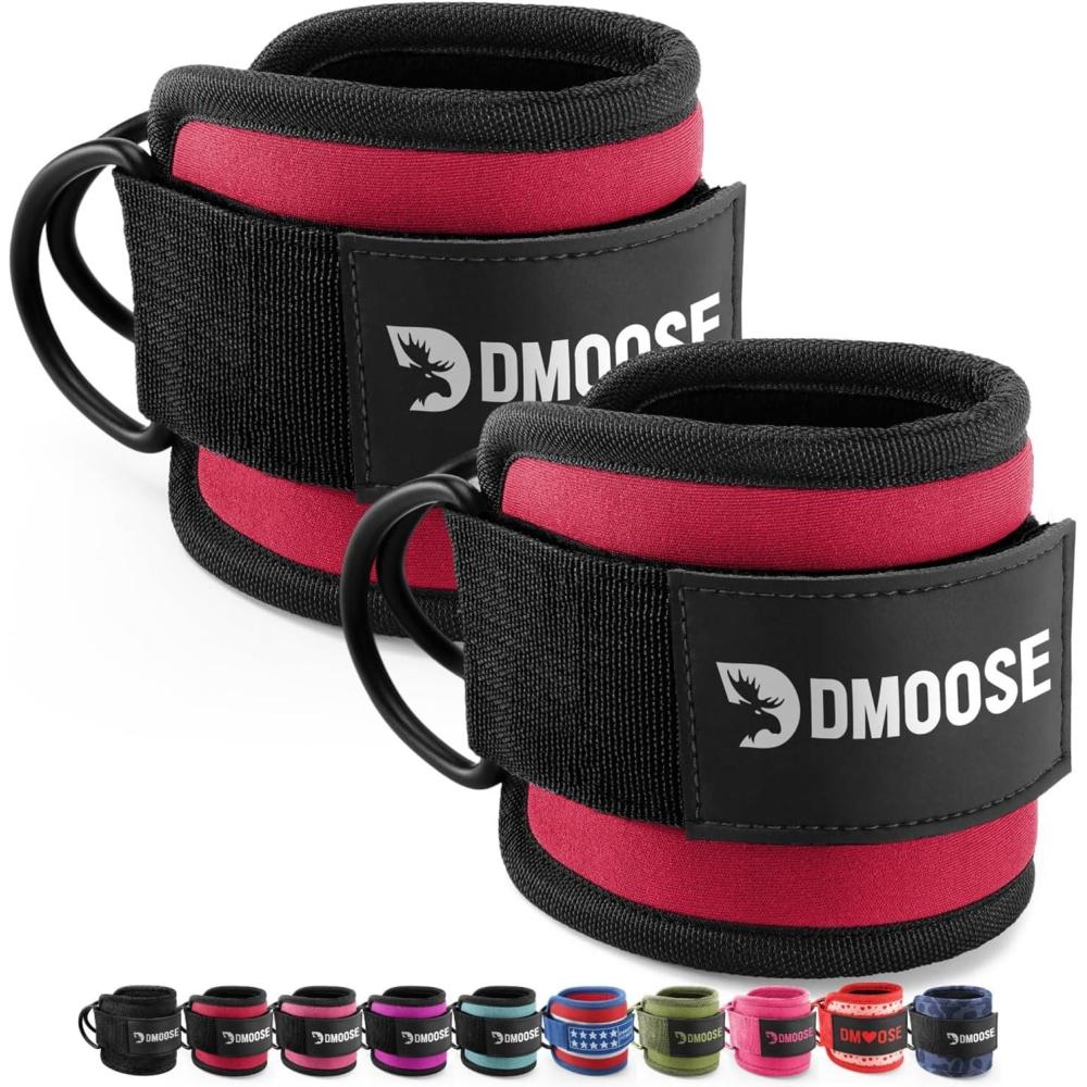 imageDMoose Fitness Ankle Strap for Cable Machine  One Size Fit with Premium Padding Cuffs Ankle Bands for Working Out Booty Workouts Leg Extension Hip Abductors Kickbacks amp Lower Body ExercisesRed  Pair