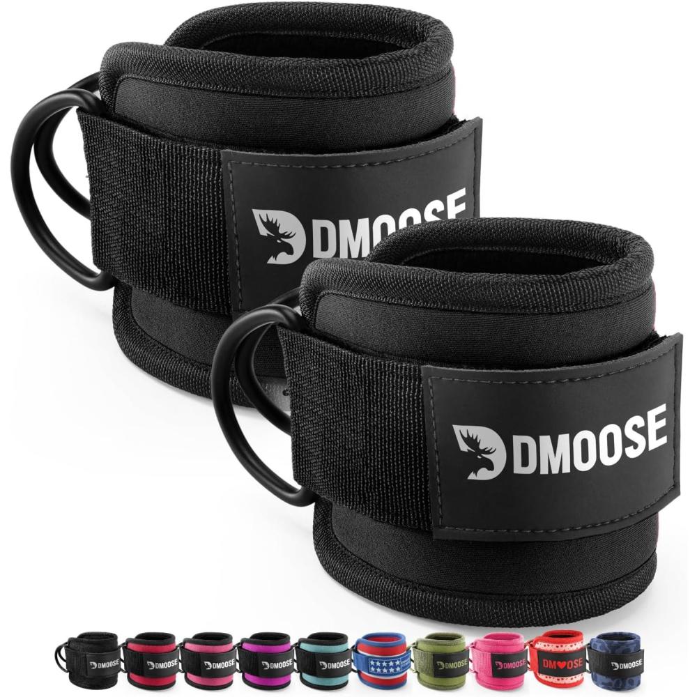 imageDMoose Fitness Ankle Strap for Cable Machine  One Size Fit with Premium Padding Cuffs Ankle Bands for Working Out Booty Workouts Leg Extension Hip Abductors Kickbacks amp Lower Body ExercisesBlack  Pair