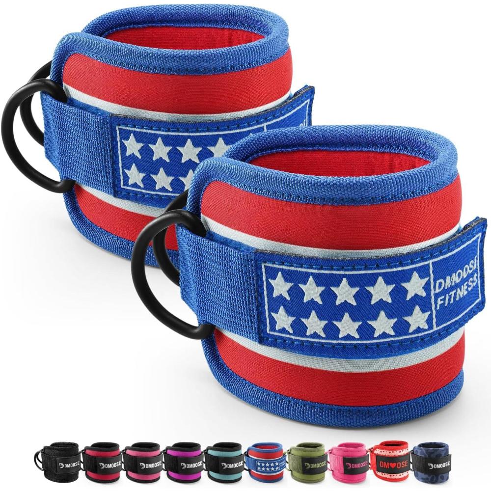 imageDMoose Fitness Ankle Strap for Cable Machine  One Size Fit with Premium Padding Cuffs Ankle Bands for Working Out Booty Workouts Leg Extension Hip Abductors Kickbacks amp Lower Body ExercisesAmerican  Pair