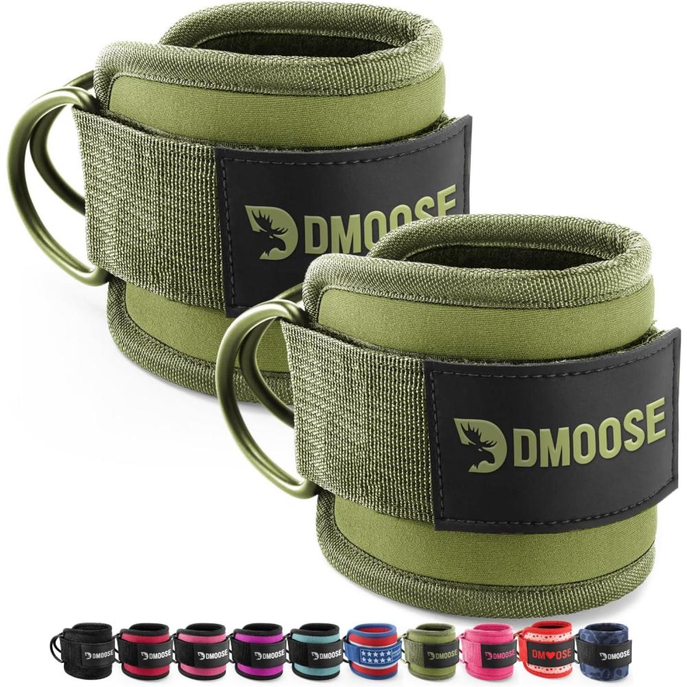 imageDMoose Fitness Ankle Strap for Cable Machine  One Size Fit with Premium Padding Cuffs Ankle Bands for Working Out Booty Workouts Leg Extension Hip Abductors Kickbacks amp Lower Body ExercisesOlive Green  Pair