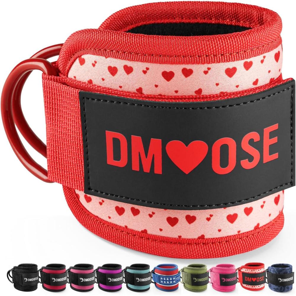 imageDMoose Fitness Ankle Strap for Cable Machine  One Size Fit with Premium Padding Cuffs Ankle Bands for Working Out Booty Workouts Leg Extension Hip Abductors Kickbacks amp Lower Body ExercisesHearts  Single