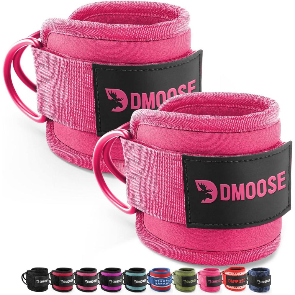 imageDMoose Fitness Ankle Strap for Cable Machine  One Size Fit with Premium Padding Cuffs Ankle Bands for Working Out Booty Workouts Leg Extension Hip Abductors Kickbacks amp Lower Body ExercisesAll Pink  Pair