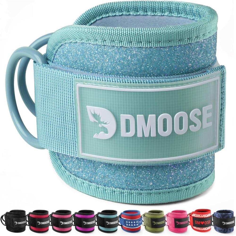 imageDMoose Fitness Ankle Strap for Cable Machine  One Size Fit with Premium Padding Cuffs Ankle Bands for Working Out Booty Workouts Leg Extension Hip Abductors Kickbacks amp Lower Body ExercisesBlue Glitter  Single