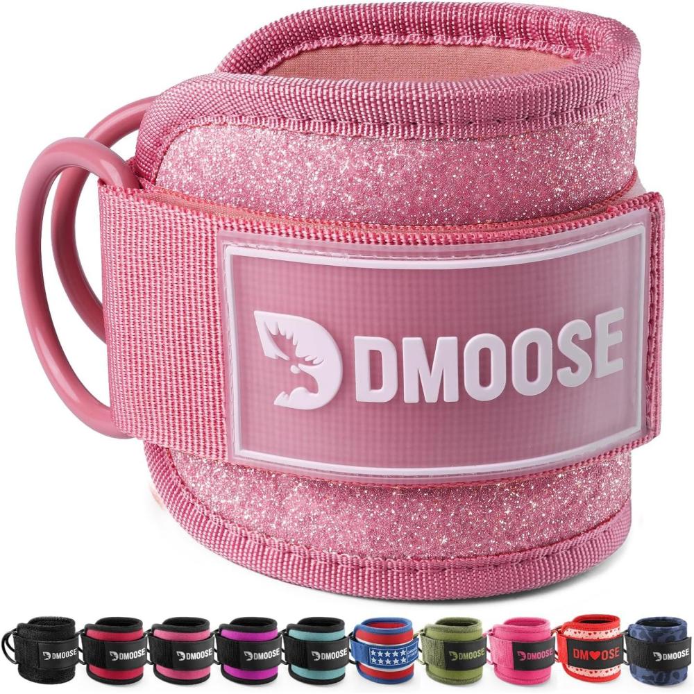 imageDMoose Fitness Ankle Strap for Cable Machine  One Size Fit with Premium Padding Cuffs Ankle Bands for Working Out Booty Workouts Leg Extension Hip Abductors Kickbacks amp Lower Body ExercisesPink Glitter  Single