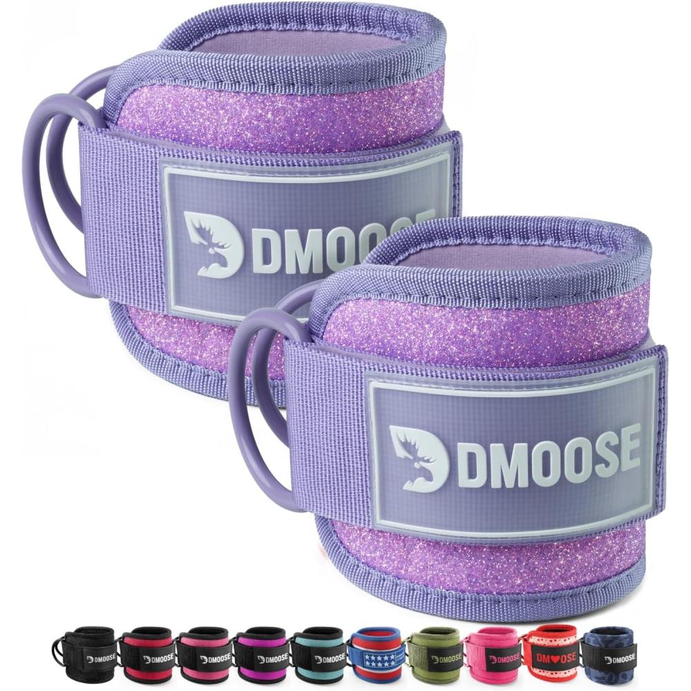 imageDMoose Fitness Ankle Strap for Cable Machine  One Size Fit with Premium Padding Cuffs Ankle Bands for Working Out Booty Workouts Leg Extension Hip Abductors Kickbacks amp Lower Body ExercisesPurple Glitter  Pair