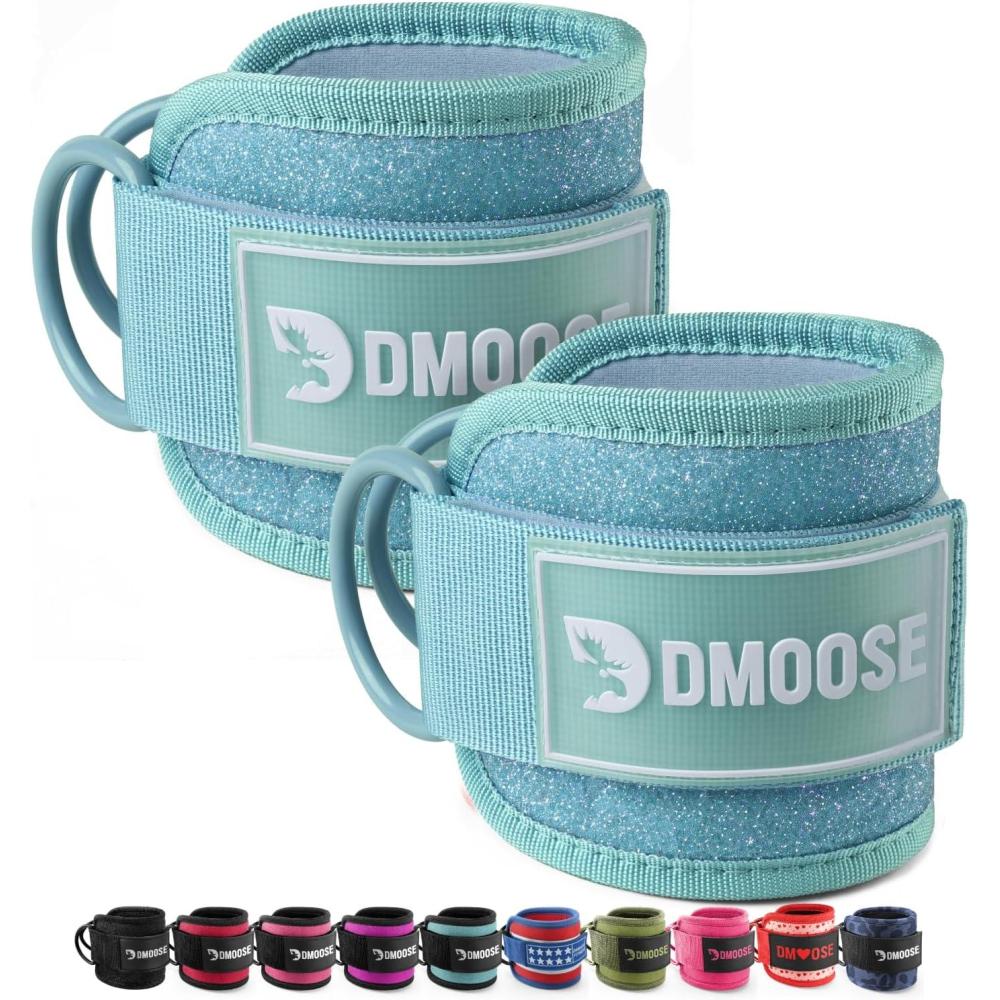 imageDMoose Fitness Ankle Strap for Cable Machine  One Size Fit with Premium Padding Cuffs Ankle Bands for Working Out Booty Workouts Leg Extension Hip Abductors Kickbacks amp Lower Body ExercisesBlue Glitter  Pair