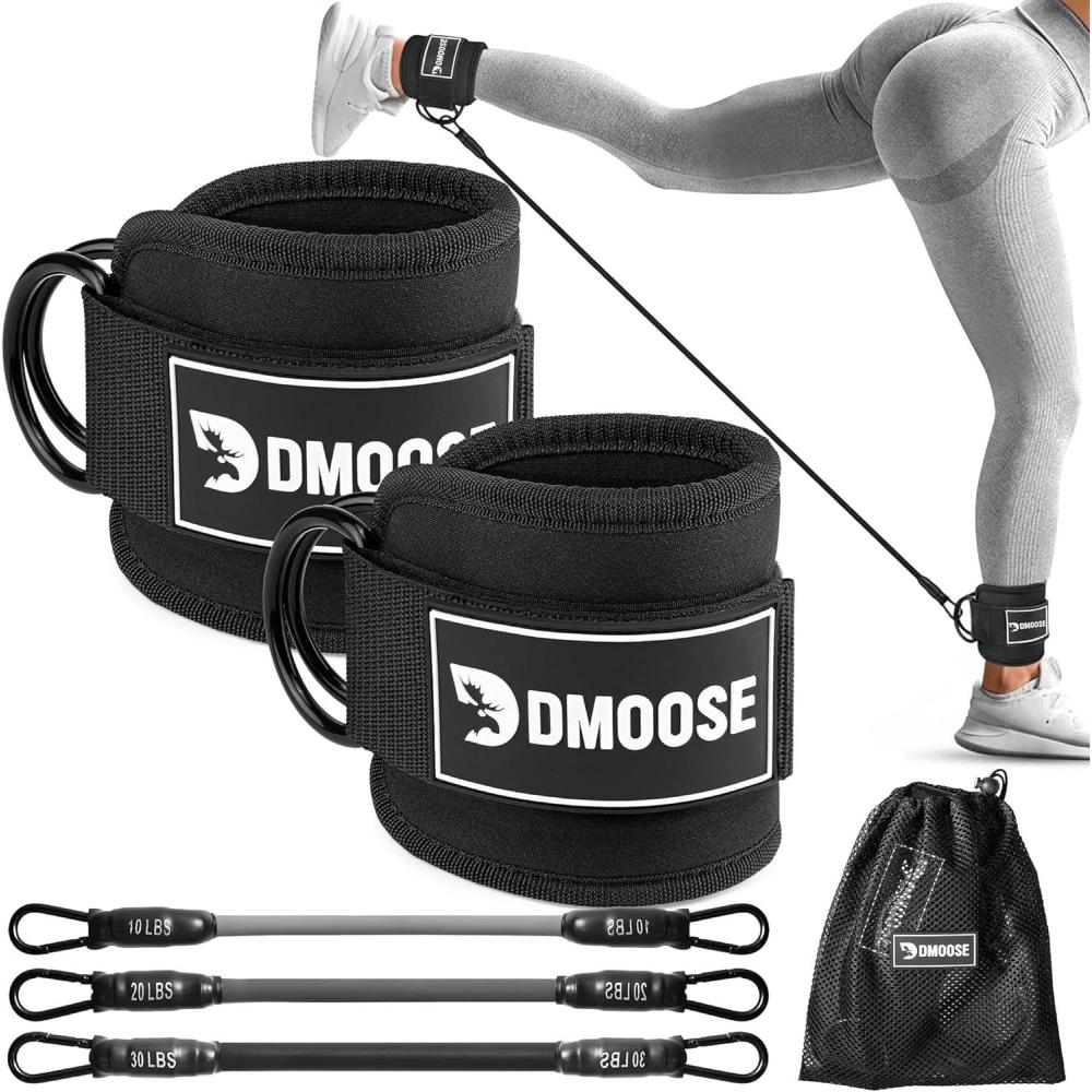 imageDMoose Fitness Ankle Strap for Cable Machine  One Size Fit with Premium Padding Cuffs Ankle Bands for Working Out Booty Workouts Leg Extension Hip Abductors Kickbacks amp Lower Body ExercisesAnkle Straps  Tube Resistance Bands