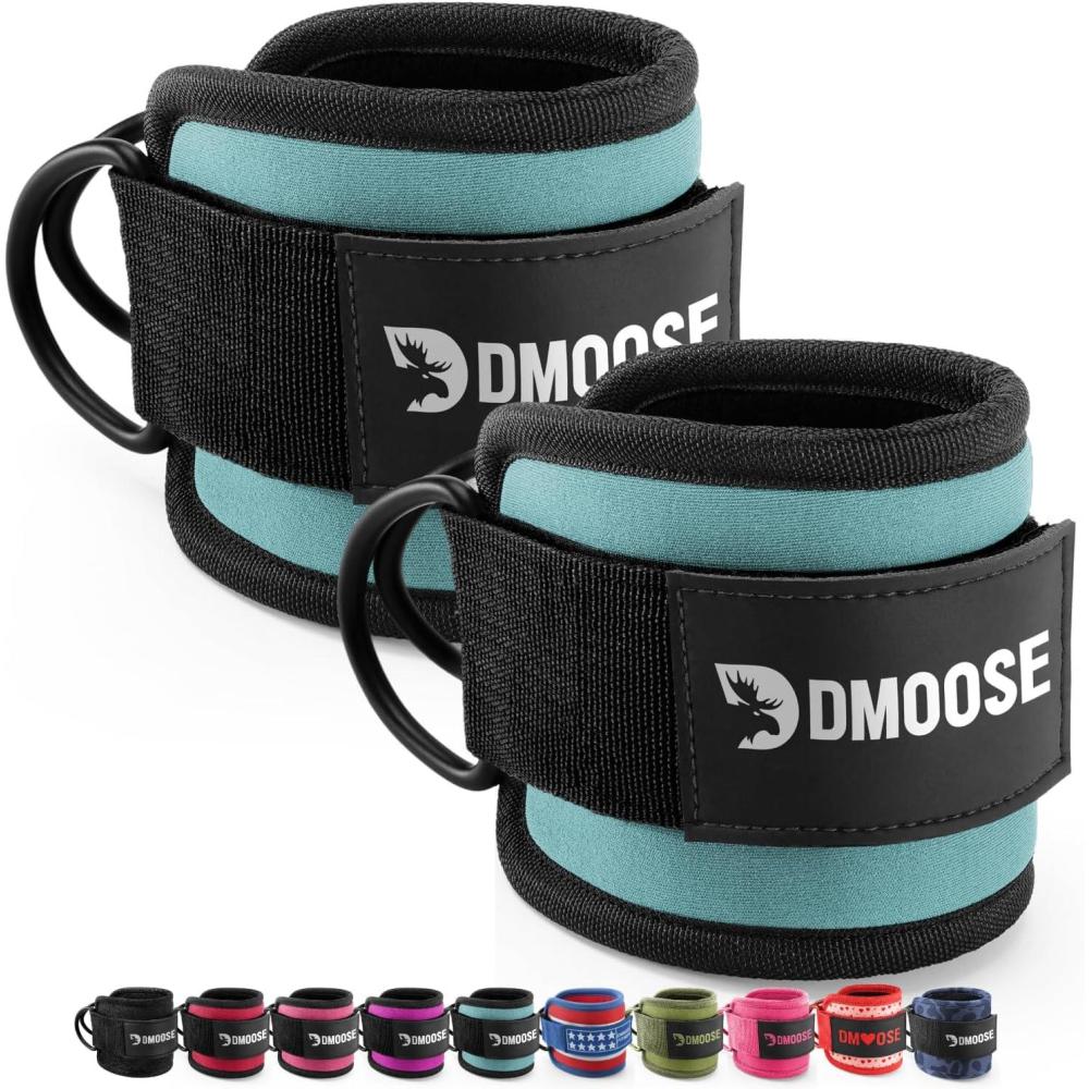imageDMoose Fitness Ankle Strap for Cable Machine  One Size Fit with Premium Padding Cuffs Ankle Bands for Working Out Booty Workouts Leg Extension Hip Abductors Kickbacks amp Lower Body ExercisesCyan  Pair