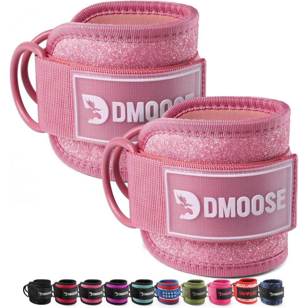 imageDMoose Fitness Ankle Strap for Cable Machine  One Size Fit with Premium Padding Cuffs Ankle Bands for Working Out Booty Workouts Leg Extension Hip Abductors Kickbacks amp Lower Body ExercisesPink Glitter  Pair