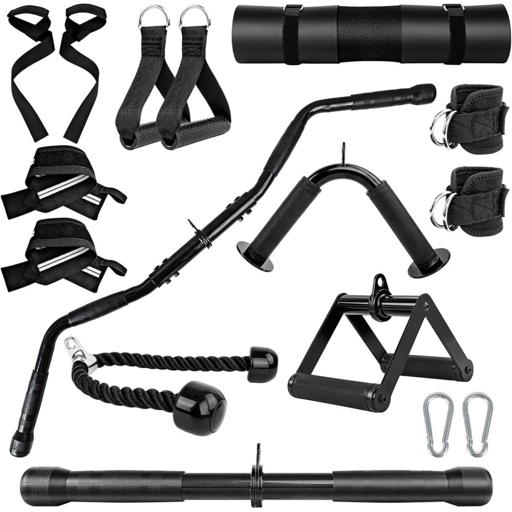 imageFAYITING Cable Machine Attachments Set LAT Pulldown Bar Gym Accessories for Women amp Men with V Bar Tricep Rope Ankle Straps Home Gym Equipment
