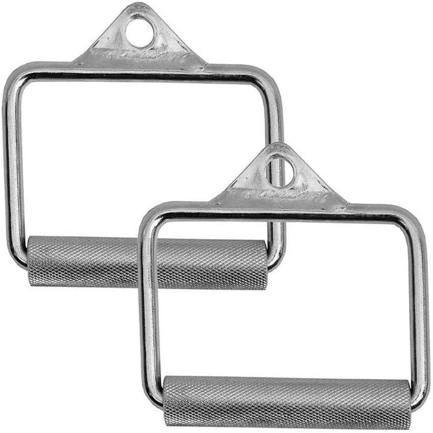 imageFITNESS MANIAC Heavy Duty Steel Grip Stirrup Cable Metal Silver D Handle Home Gym Crossover Cable Attachments Machine Bar Workout Training2X D METAL