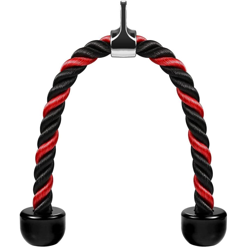 imageFITNESS MANIAC Home Gym Cable Attachment Handle Machine Exercise Chrome PressDown Strength Training Home Gym AttachmentsTricep Rope RedBlack