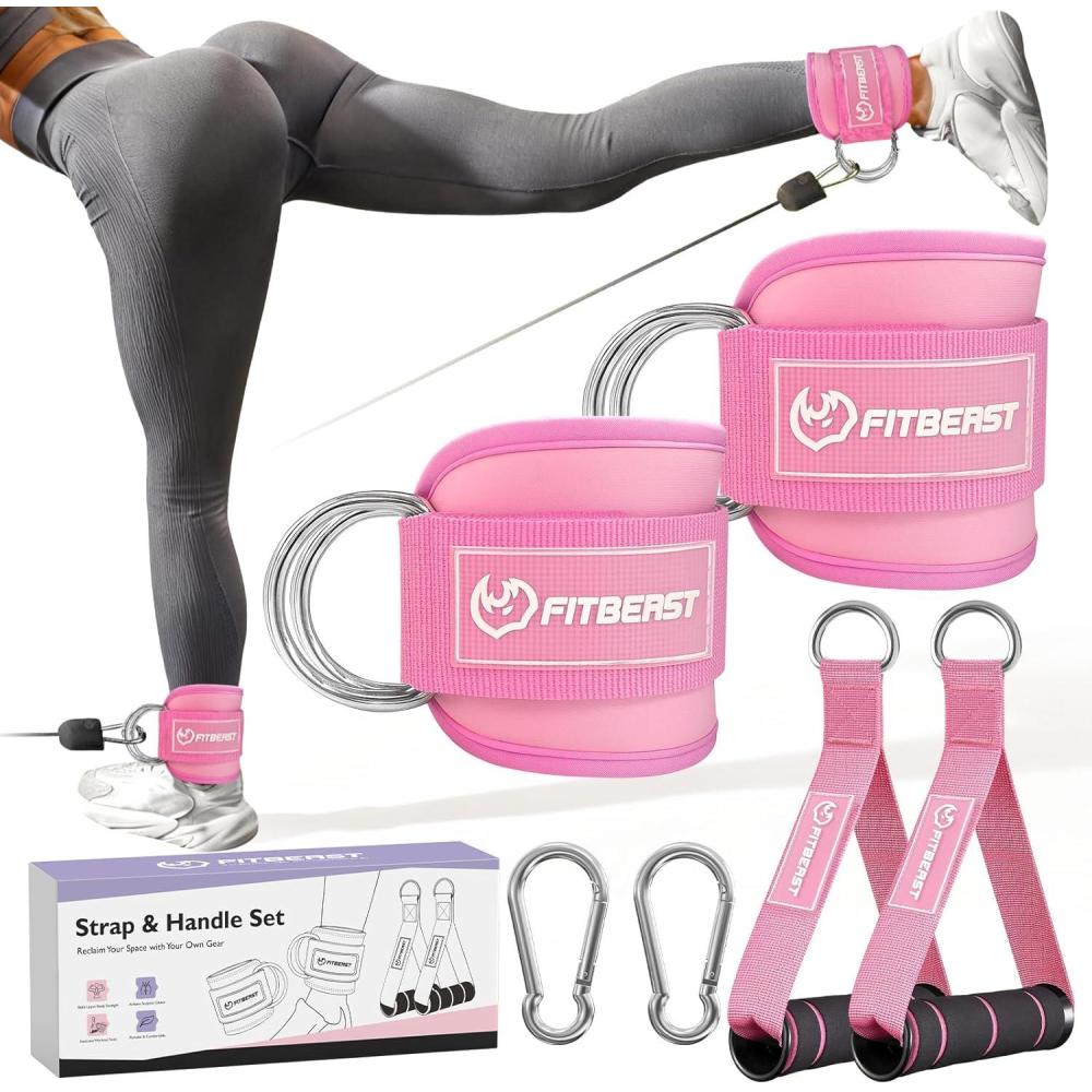 imageFitBeast Ankle Straps for Cable Machines Women Ankle Strap Set  Glute Kickback Ankle Strap amp Gym Handles Gym Ankle Straps for Resistance Bands Booty Workouts Leg Extensions Hip AbductorsPink