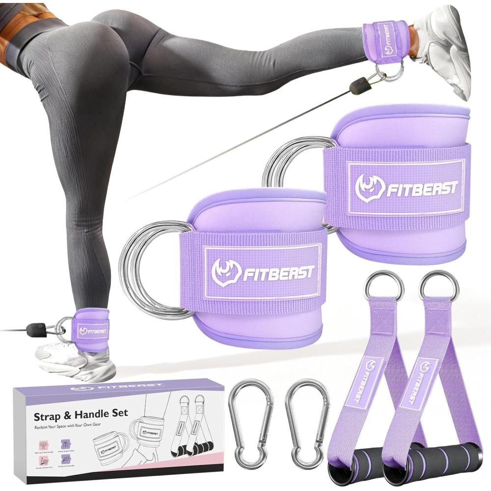 imageFitBeast Ankle Straps for Cable Machines Women Ankle Strap Set Glute Kickback Ankle Strap amp Gym Handles Gym Ankle Straps for Resistance Bands Booty Workouts Leg Extensions Hip AbductorsPurple