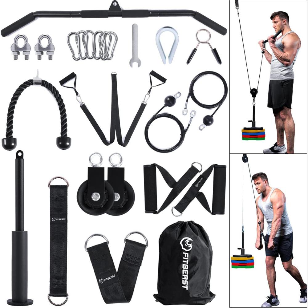imageFitBeast Pulley System Gym Cable Weight Pulley System for Gym LAT Pulldown Biceps Curl Workout Ideal Home Gym Equipment for Forearm Shoulder Strength TrainingSet with Multifunctional Bar