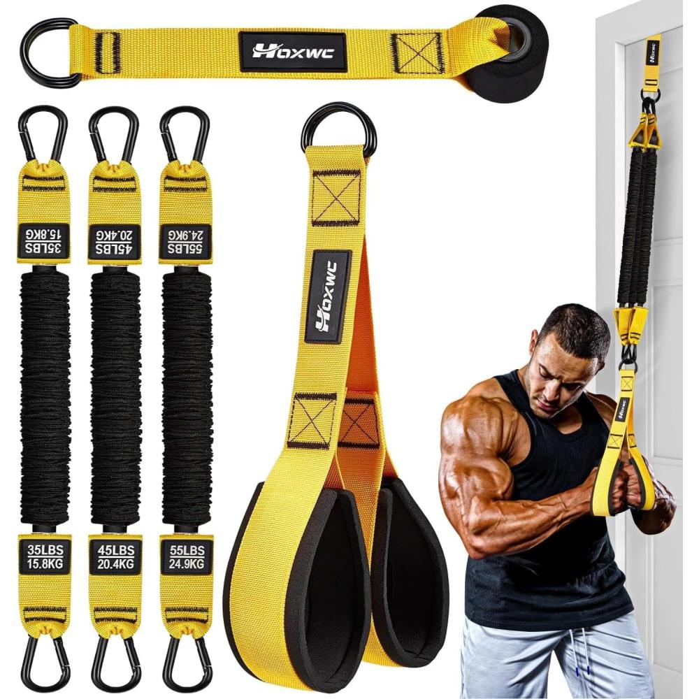 imageHOXWC Heavy Resistance Bands with Door Anchor Exercise Bands with Handles for Working Out Home Gym Workout Equipment for Push Downs Tricep Biceps Arms Back Chest Abs Shoulder Training1Yellow