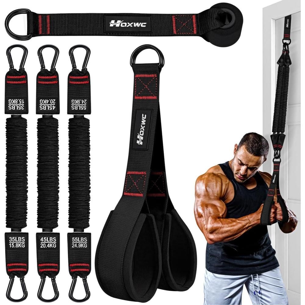 imageHOXWC Heavy Resistance Bands with Door Anchor Exercise Bands with Handles for Working Out Home Gym Workout Equipment for Push Downs Tricep Biceps Arms Back Chest Abs Shoulder TrainingBlack
