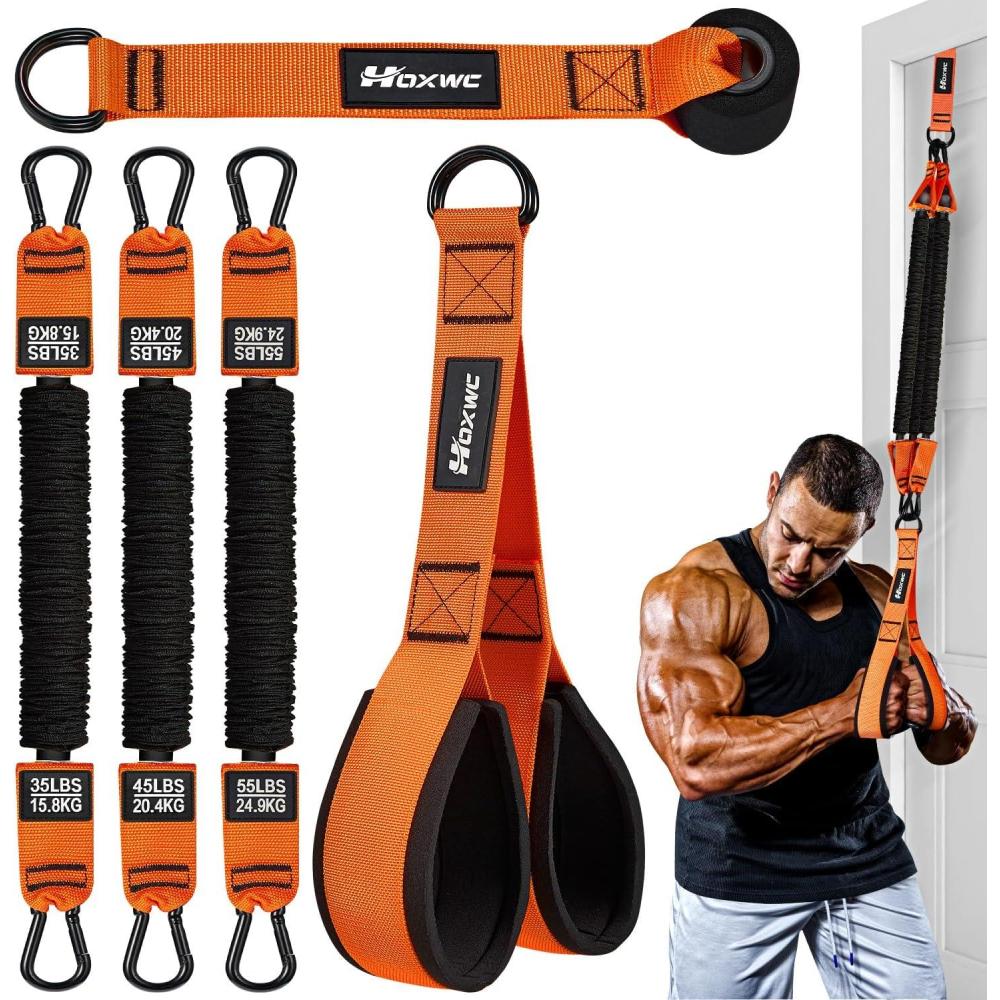 imageHOXWC Heavy Resistance Bands with Door Anchor Exercise Bands with Handles for Working Out Home Gym Workout Equipment for Push Downs Tricep Biceps Arms Back Chest Abs Shoulder TrainingOrange