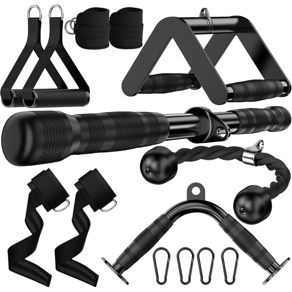 imageJOTUPLUN Cable Machine Attachment for Home Gym Tricep Press LAT Pull Down Attachment Tricep Press Down Cable Accessories for Weight Fitness Multiple Options8pcs Cable Machine Accessories